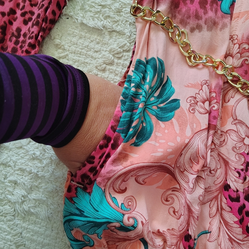 SOLD Pink and Blue Patterned Shirt Dress - Picture 10 of 12